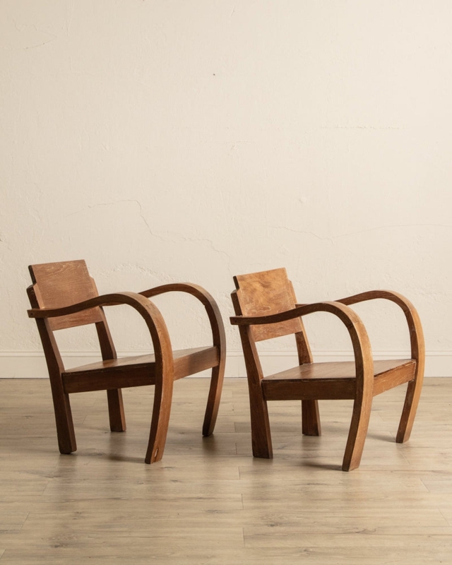 Low Bentwood Armchair: Swedish Art Deco Elm Wood with Stepped Backrest