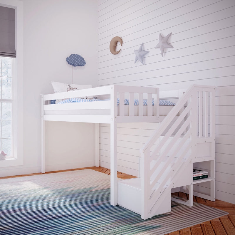 Low Loft Bed with Integrated Stairs and Clear Under-Bed Space