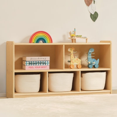 Low Profile Nursery Storage Bookcase with Five Open Compartments