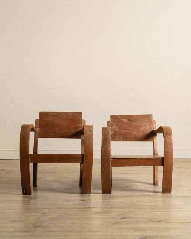 Low Slung Bentwood Armchair: Exposed Joinery, Elm Wood, Rectangular Back