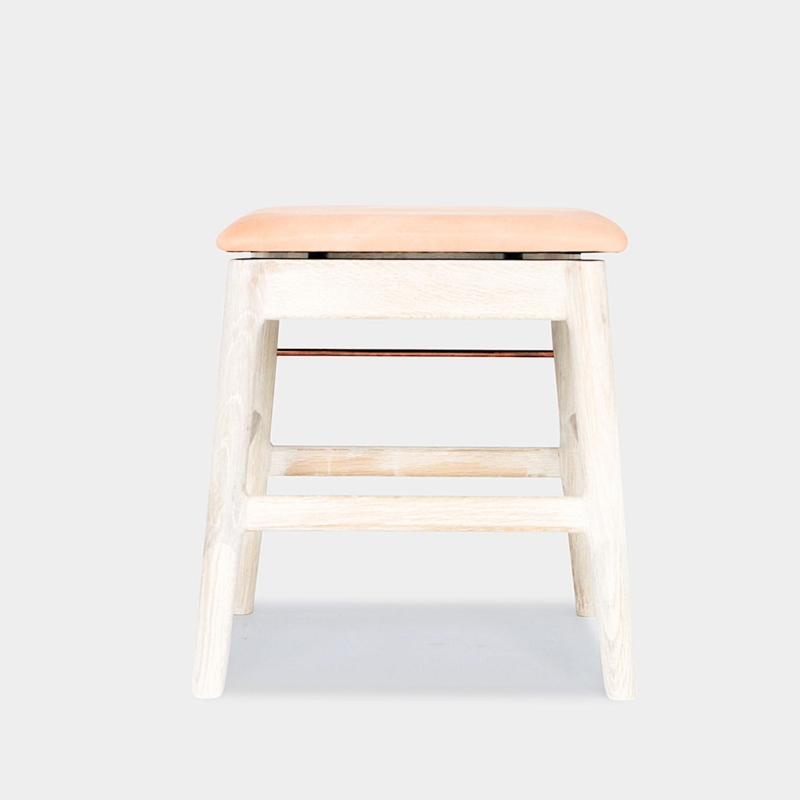 Low Stool Whitewashed Finish Tan Upholstery Square Profile Coastal