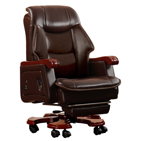 Luxury Executive Chair with Integrated Controls and Wood Toned Trim