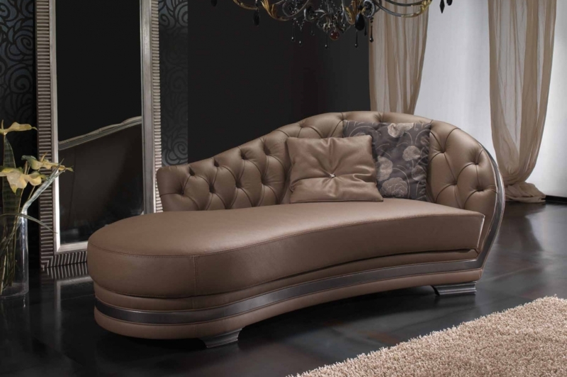 Luxury Glam Chaise Lounge featuring Asymmetrical Back and Metallic Trim