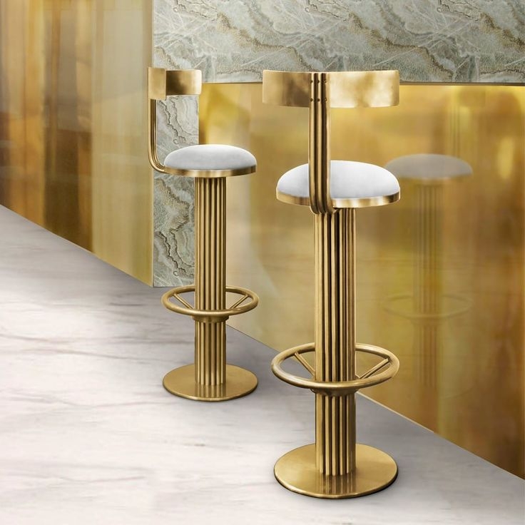 Luxury Mid Century Gold Modern Bar Stool - Bespoke finish: Polished Brass  and Beige Macrosuede