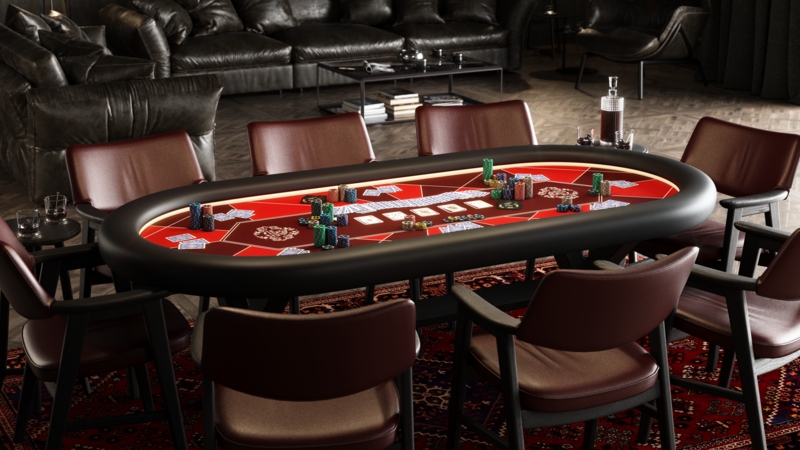 Luxury Poker Table with Geometric Felt Pattern and Integrated Lighting