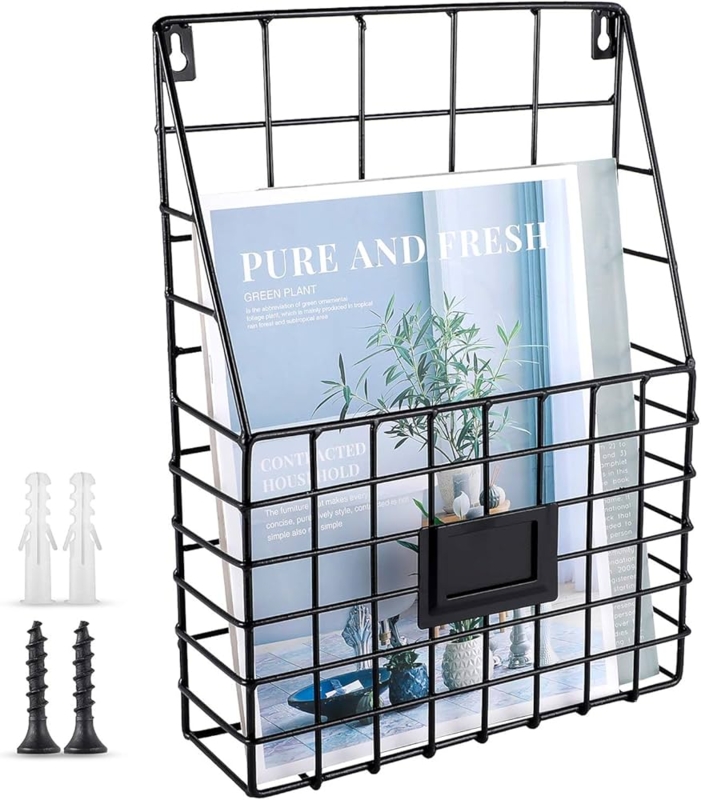 Magazine Holder Industrial Wire Grid Tag Slot Wall Mounted