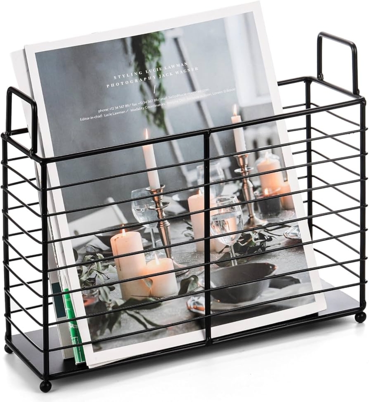 Magazine Rack Industrial Horizontal Wire Side Handles Ball Feet