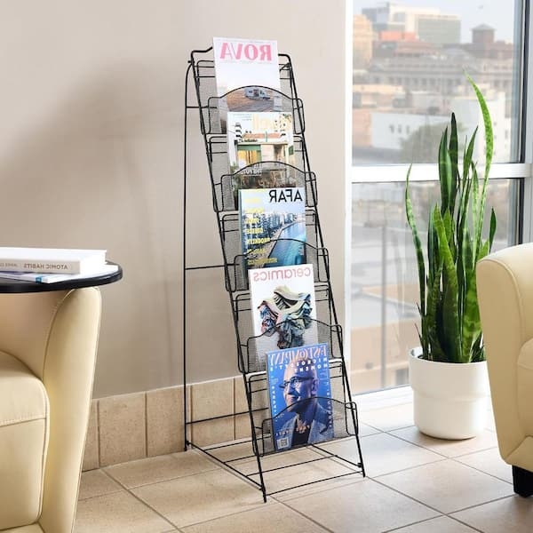 Magazine Rack Industrial Mesh Pockets 6-Tier Freestanding Stand