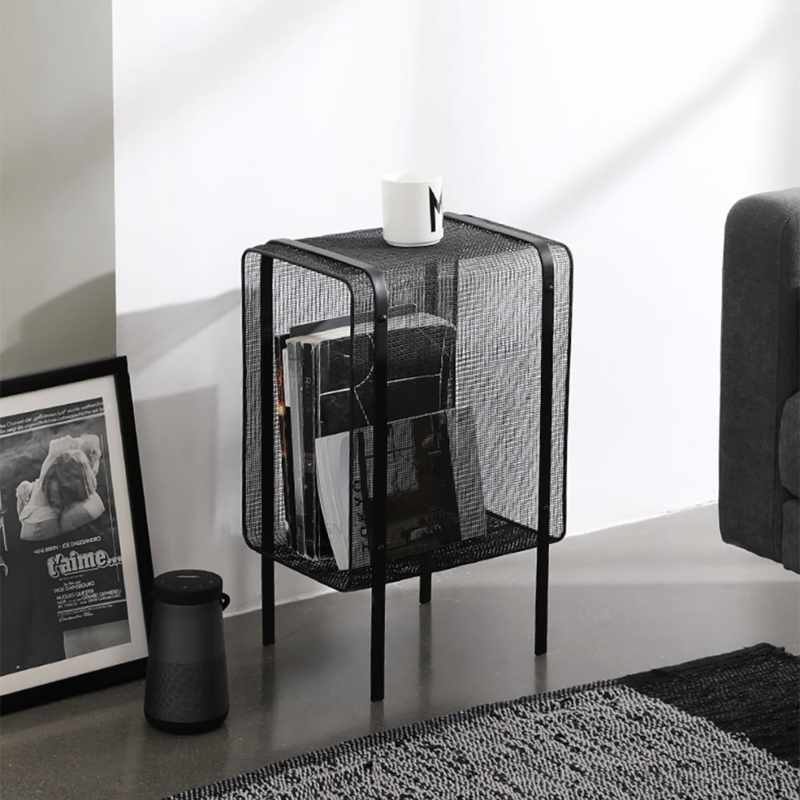 Magazine Rack Minimalist Mesh Side Table Slim Legs Open Storage