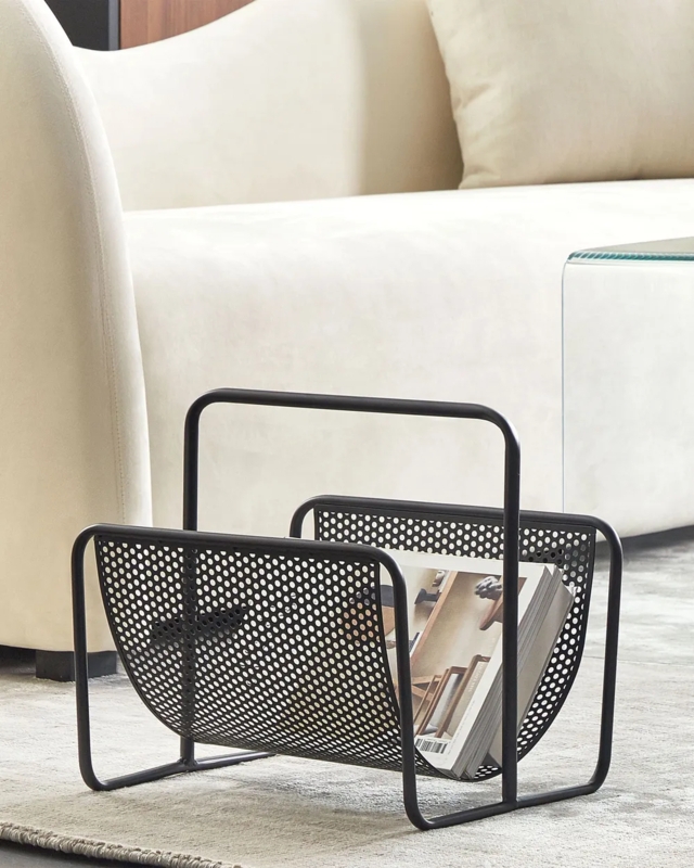 Magazine Rack Minimalist Perforated Mesh Curved Basin Integrated Handle