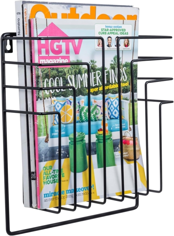 Magazine Rack Modern Geometric Wire Wall Mounted Tiered Design