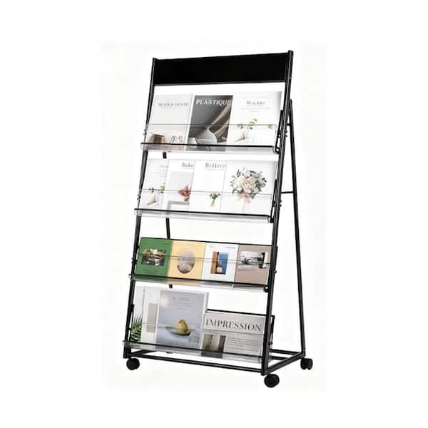 Magazine Rack Rolling Swivel Casters Clear Fronts 4-Tier Stand