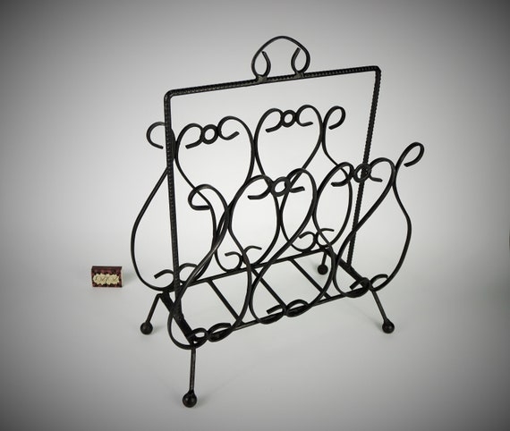 Magazine Rack Vintage Heart Scrollwork Twisted Wire Frame