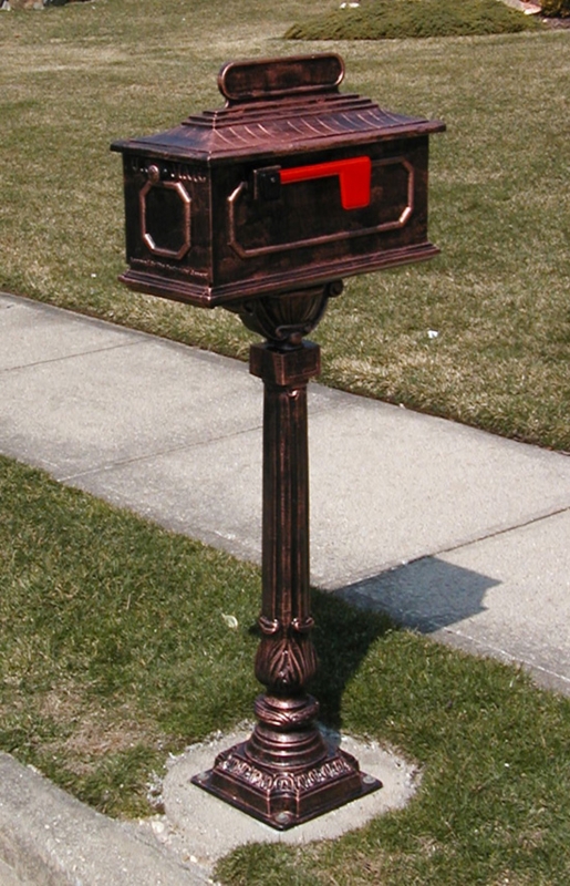 Mailbox Peaked Roof Weathered Antique Bronze Fluted Post Traditional