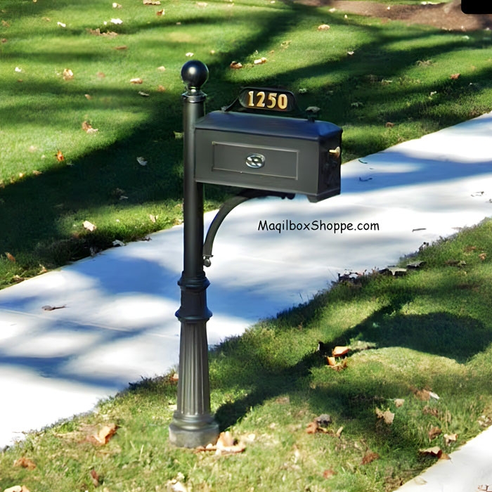 Mailbox with Address Plaque Ball Finial Fluted Base Matte Finish