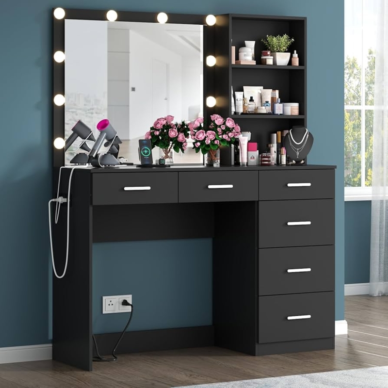 Makeup Vanity, Hollywood Lights, Power Strip & Hair Tool Holders