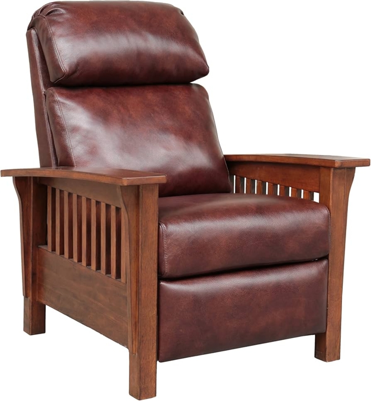 Manual Recliner Mission Style with Slatted Sides & Fudge Brown Leather