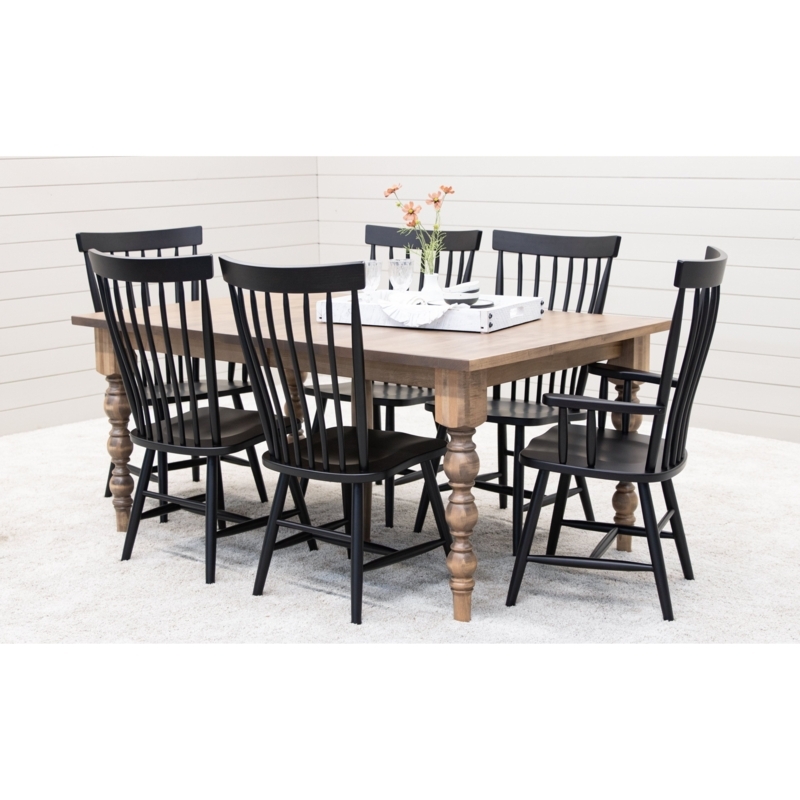 Maple Wood Side Dining Chair in Black Finish with Spindle Back Design.
