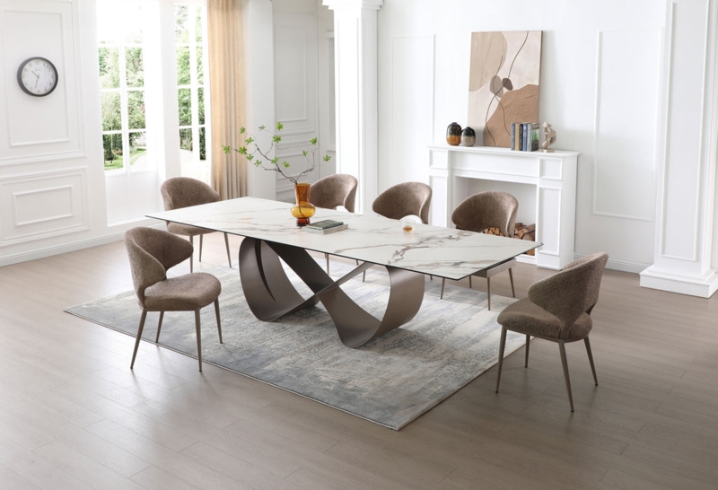 Marble Look Dining Set with Upholstered Scoop Back Chairs