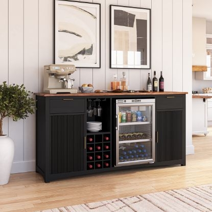 Matte Black Bar Cabinet with Integrated Fridge