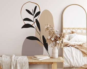 Matte Black Botanical Wall Decals with Organic Shapes