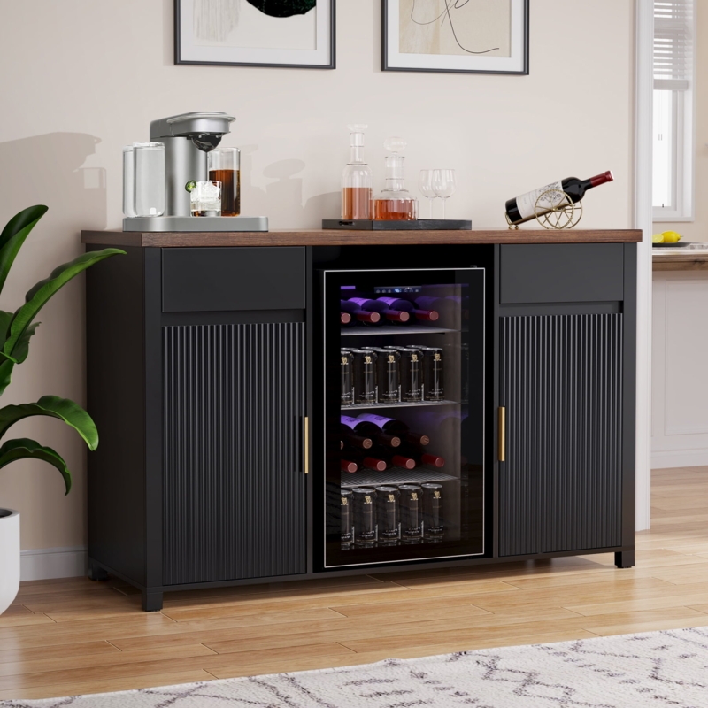 Matte Black Coffee Bar Station with Fluted Doors