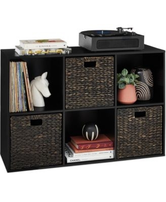 Matte Black Cube Bookshelf: 6-Cube Low Profile Media Organizer
