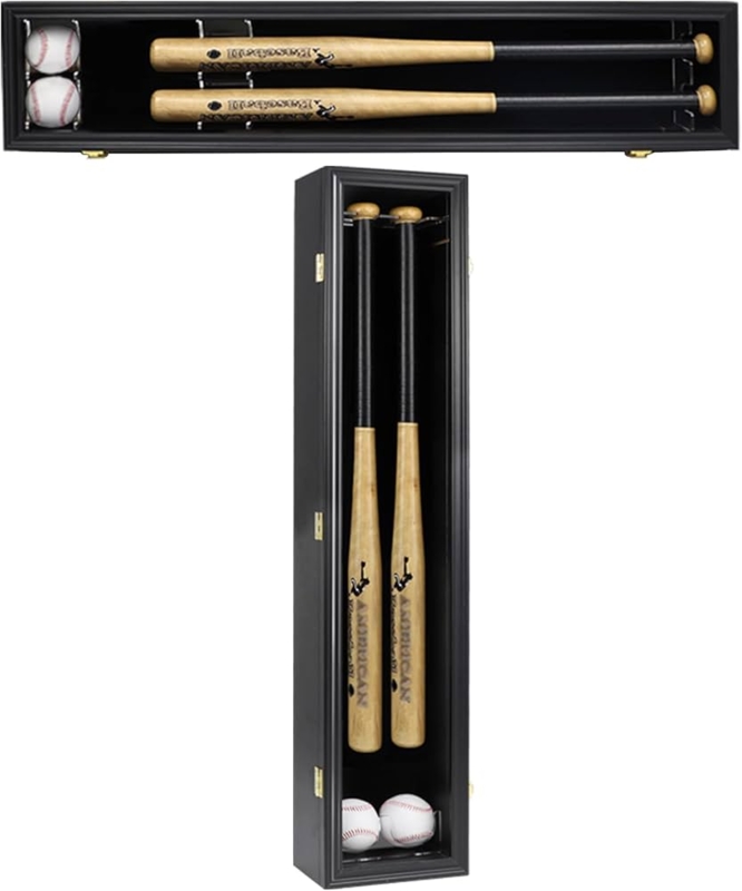 Matte Black Dual Bat Wall Mount Display with Ball Holders