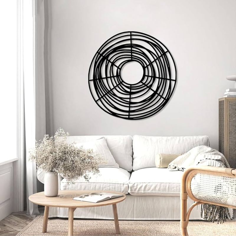 Matte Black Metal Wall Art Concentric Circles Openwork Geometric