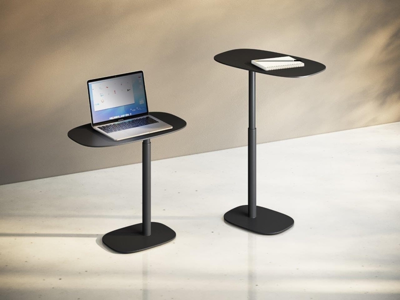 Matte Black Minimalist Side Table with Telescoping Pedestal Base