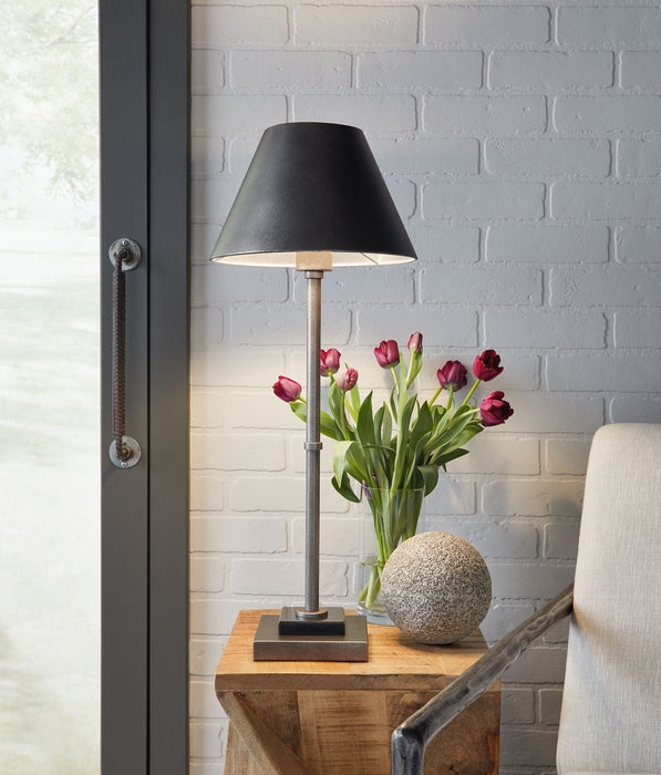 Matte Black Tapered Shade Lamp with Slim Industrial Stem
