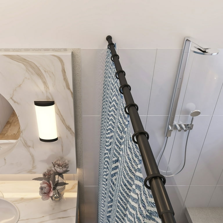 Matte Black Tension Shower Rod Adjustable Matching Curtain Rings
