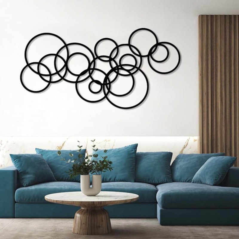Matte Black Wall Art Overlapping Circles Geometric Silhouette