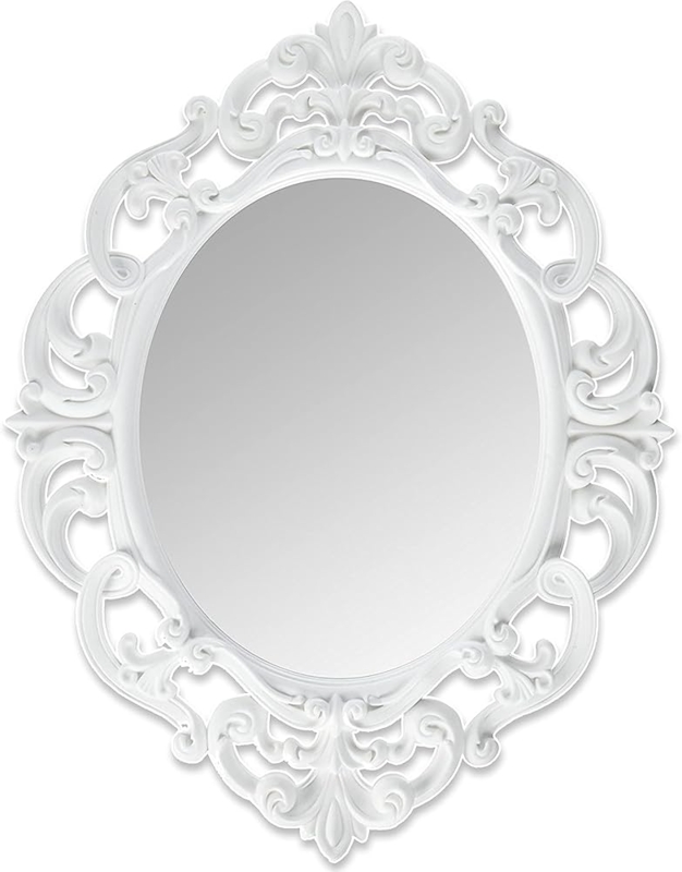 Matte White Oval Mirror with Openwork Filigree Design