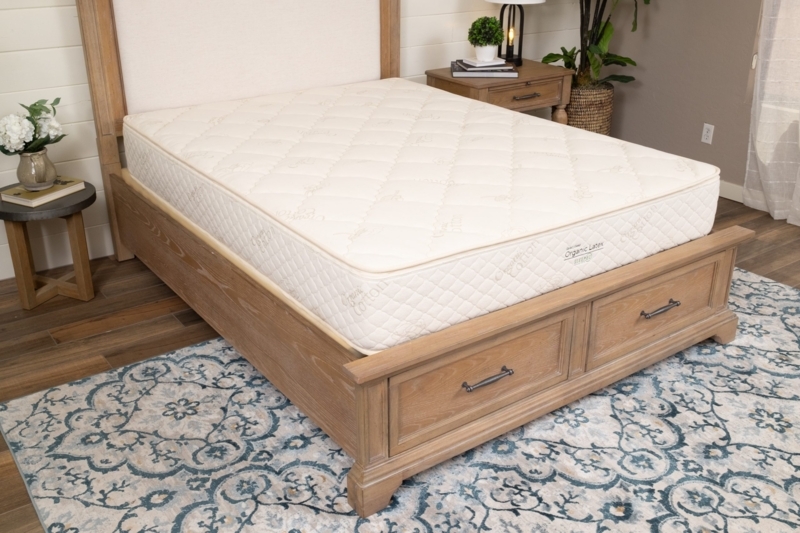 Mattress: Diamond Quilted Organic Latex on Distressed Wood Storage Bed