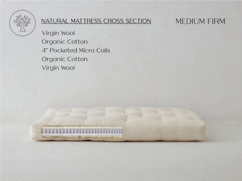Mattress: Organic Cotton, Virgin Wool Layers, Pocketed Micro Coils