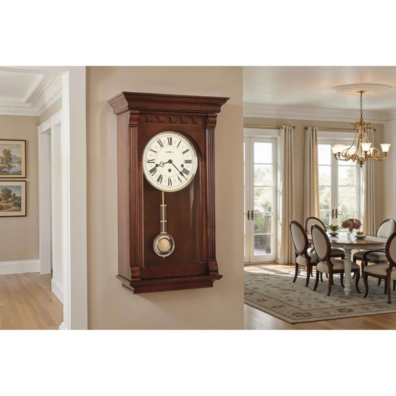 Mechanical Wall Clock Walnut Brown Architectural Molding Pendulum
