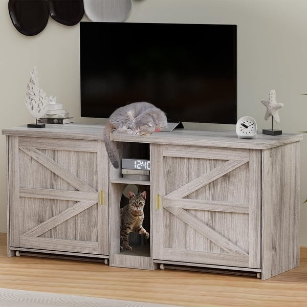 Media Console Enclosure, Whitewashed Barn Doors, X-Brace Design
