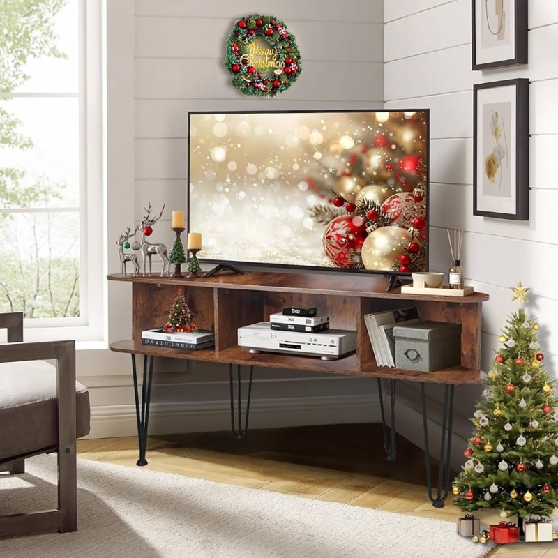 Media Console Hairpin Legs Industrial Walnut Brown Corner Design