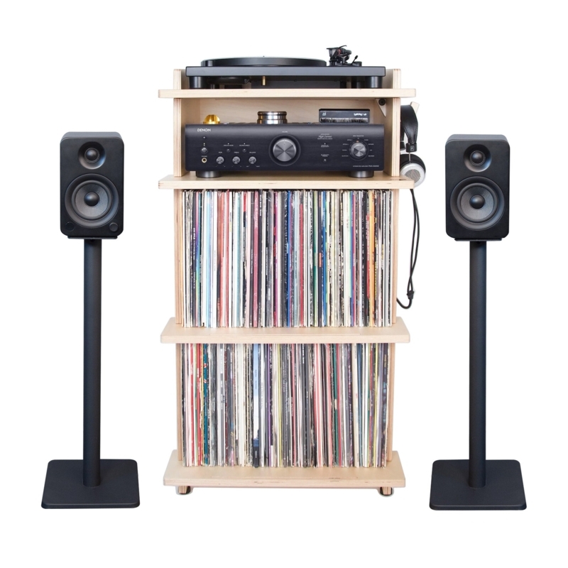 Media Console Integrated Record Storage Birch Natural Wood