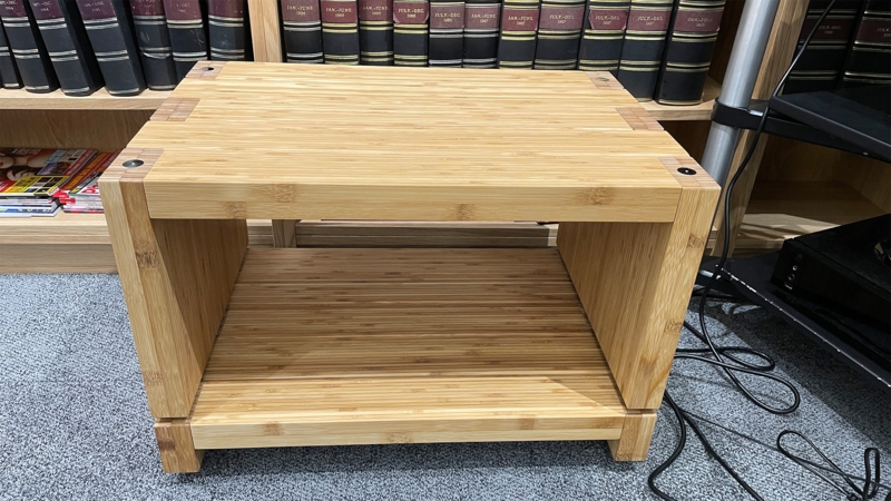 Media Rack Box Joint Detail Bamboo Grain 2-Tier Natural Wood AV Support