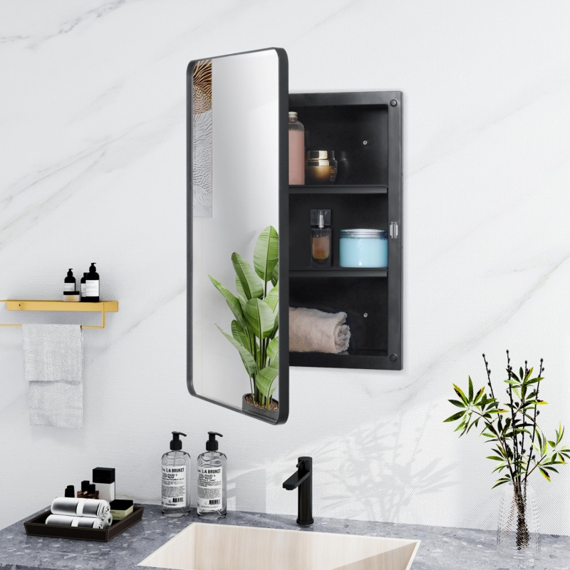 Medicine Cabinet Beveled Edge Mirror Rounded Corner Frame