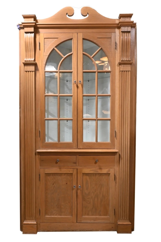 medium colored oak corner cabinet pair  Architectural Antiques