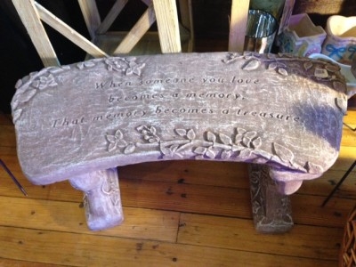 Memorial Bench in Dusty Mauve Cement Cast with Floral Embossing