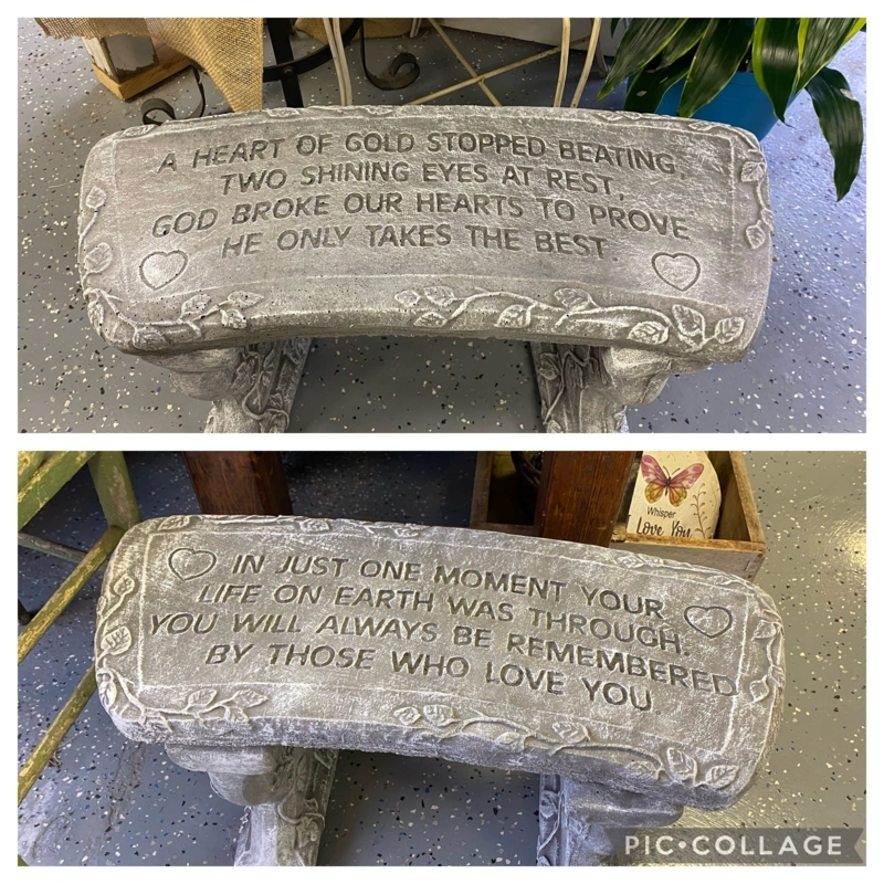Memorial Bench with Engraved Heart Motif and Leaf Vine Border