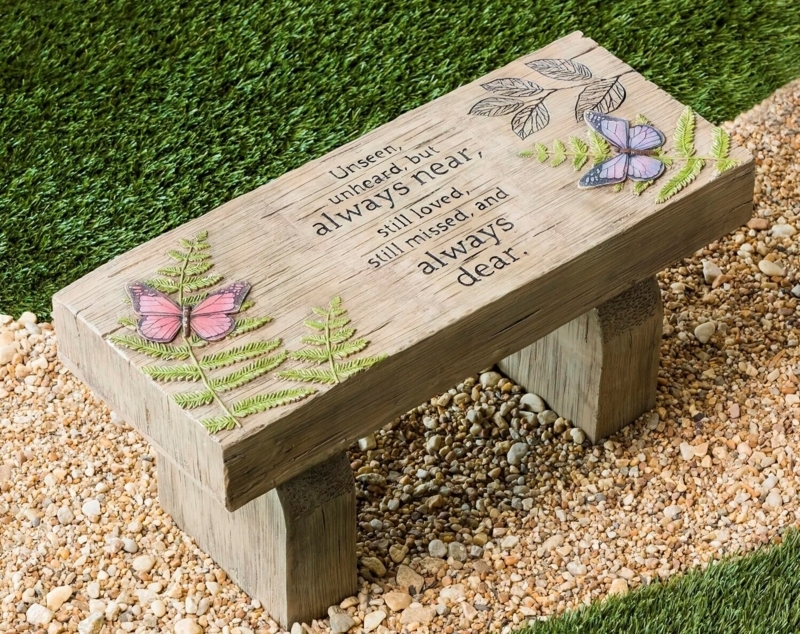 Memorial Bench with Faux Wood Grain and Butterfly Accents