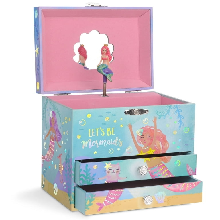 Mermaid Musical Jewelry Box with Shell Mirror and Iridescent Accents