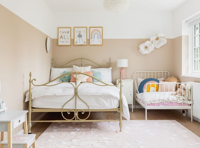Metal Bed Frame Whimsical Scandi Inspired Antique Gold Scroll Headboard