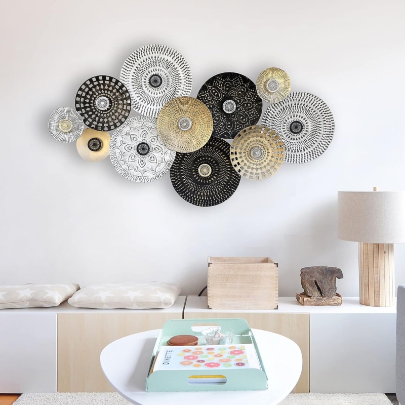 Metal Wall Art Overlapping Circles Mandala Patterns Black Gold