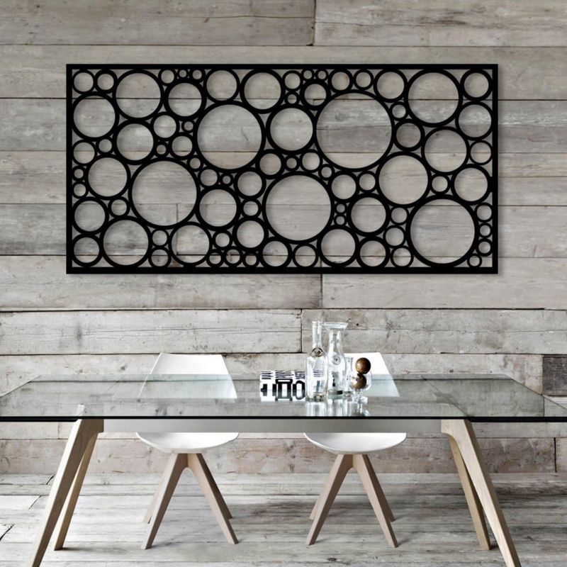 Metal Wall Panel Matte Black Interlocking Circles Geometric